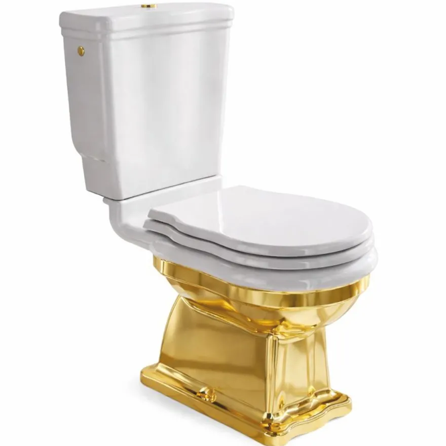 Casa Padrino Luxus Jugendstil WC Weiß / Gold H. 84 cm - Made in Italy