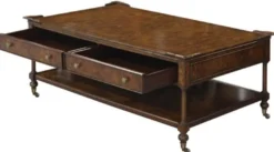 Casa Padrino Luxus Jugendstil Couchtisch Braun 125 x 81 x H. 48 cm - Wohnzimmertisch mit Rollen und 2 Schubladen