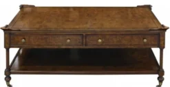 Casa Padrino Luxus Jugendstil Couchtisch Braun 125 x 81 x H. 48 cm - Wohnzimmertisch mit Rollen und 2 Schubladen