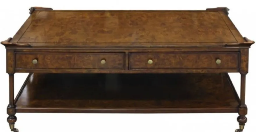 Casa Padrino Luxus Jugendstil Couchtisch Braun 125 x 81 x H. 48 cm - Wohnzimmertisch mit Rollen und 2 Schubladen