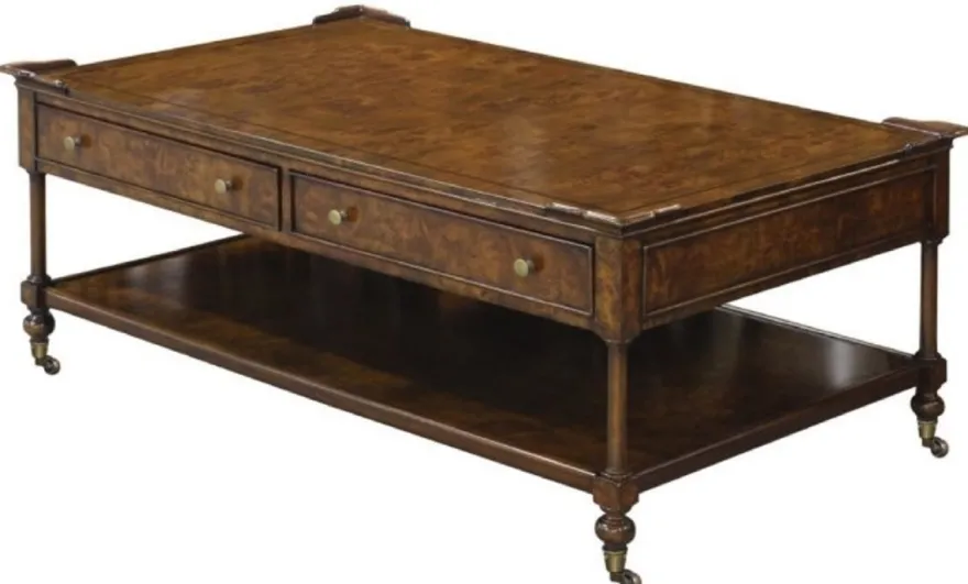 Casa Padrino Luxus Jugendstil Couchtisch Braun 125 x 81 x H. 48 cm - Wohnzimmertisch mit Rollen und 2 Schubladen