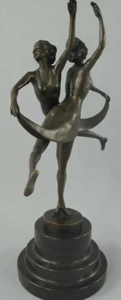 Casa Padrino Luxus Jugendstil Bronze Skulptur Tänzerinnen mit Marmorsockel Bronzefarben / Schwarz 24 x 13 x H. 36 cm - Bronzefigur - Dekofigur - Deko Accessoires