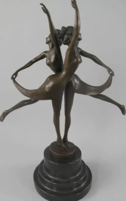 Casa Padrino Luxus Jugendstil Bronze Skulptur Tänzerinnen mit Marmorsockel Bronzefarben / Schwarz 24 x 13 x H. 36 cm - Bronzefigur - Dekofigur - Deko Accessoires