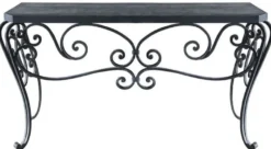 Casa Padrino Luxus Jugendstil Konsole Schwarz 156 x 50 x H. 87 cm - Handgefertigter Schmiedeeisen Konsolentisch mit Metall Tischplatte - Wohnzimmer Garten Terrassen Möbel
