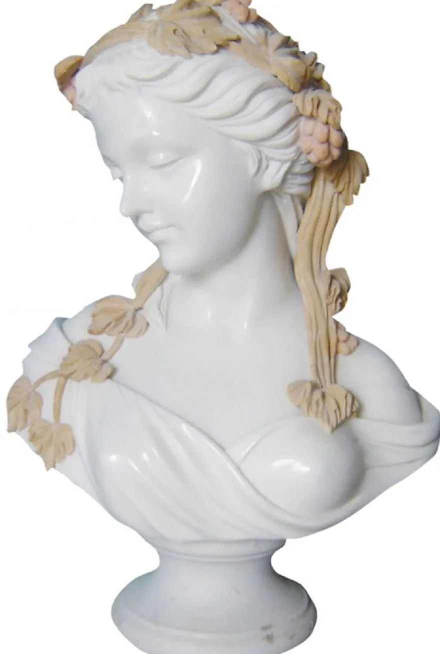 Casa Padrino Luxus Jugendstil Marmor Deko Büste Dame Weiß / Beige H. 65 cm