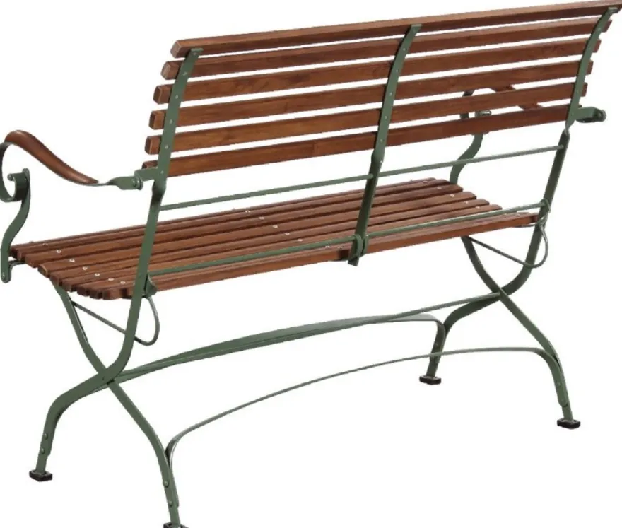 Casa Padrino Luxus Jugendstil Gartenbank Braun / Grün 120 x 55 x H. 90 cm - Garten & Terrassen Sitzbank mit Rückenlehne und Armlehnen - Jugendstil Garten & Terrassen Möbel