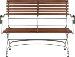 Casa Padrino Luxus Jugendstil Gartenbank Braun / Grün 120 x 55 x H. 90 cm - Garten & Terrassen Sitzbank mit Rückenlehne und Armlehnen - Jugendstil Garten & Terrassen Möbel