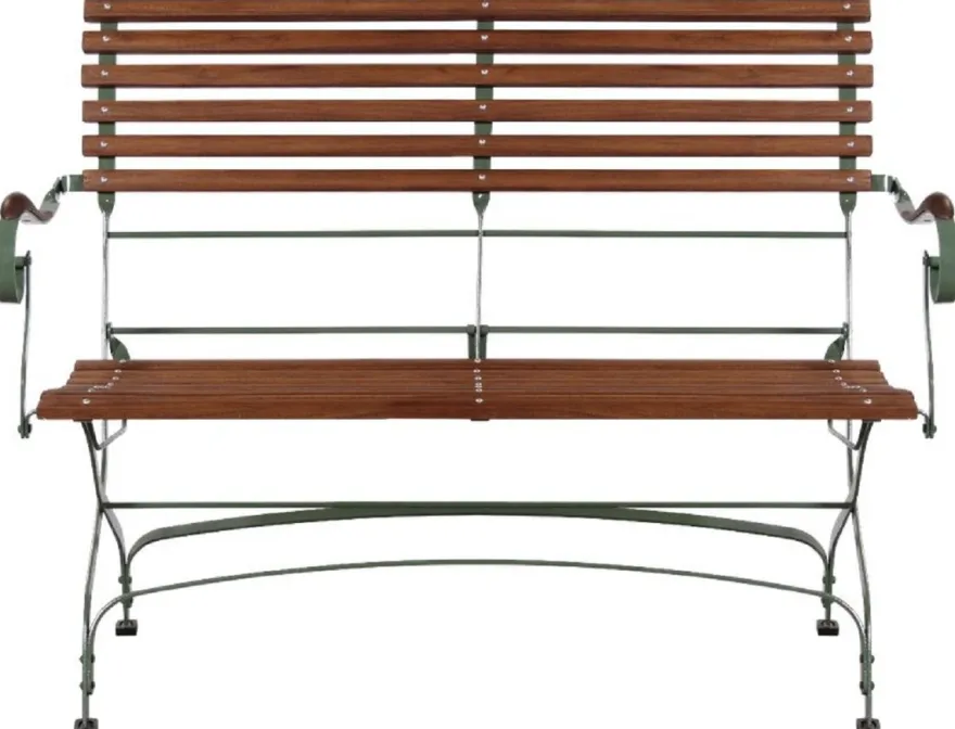 Casa Padrino Luxus Jugendstil Gartenbank Braun / Grün 120 x 55 x H. 90 cm - Garten & Terrassen Sitzbank mit Rückenlehne und Armlehnen - Jugendstil Garten & Terrassen Möbel