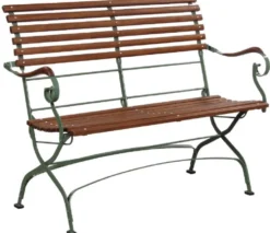 Casa Padrino Luxus Jugendstil Gartenbank Braun / Grün 120 x 55 x H. 90 cm - Garten & Terrassen Sitzbank mit Rückenlehne und Armlehnen - Jugendstil Garten & Terrassen Möbel