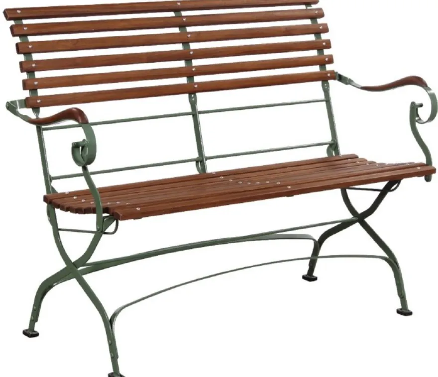 Casa Padrino Luxus Jugendstil Gartenbank Braun / Grün 120 x 55 x H. 90 cm - Garten & Terrassen Sitzbank mit Rückenlehne und Armlehnen - Jugendstil Garten & Terrassen Möbel