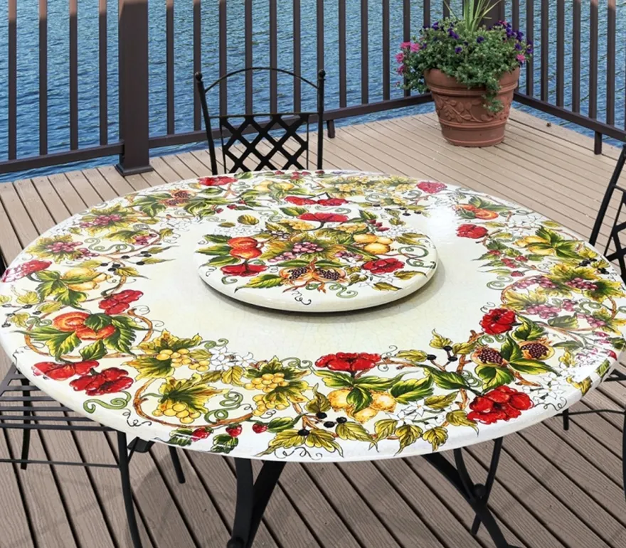 Casa Padrino Luxus Jugendstil Gartentisch Blütenkranz Ø 150 cm - Runder Esstisch aus handbemaltem Lavastein - Gastronomie Möbel - Made in Italy