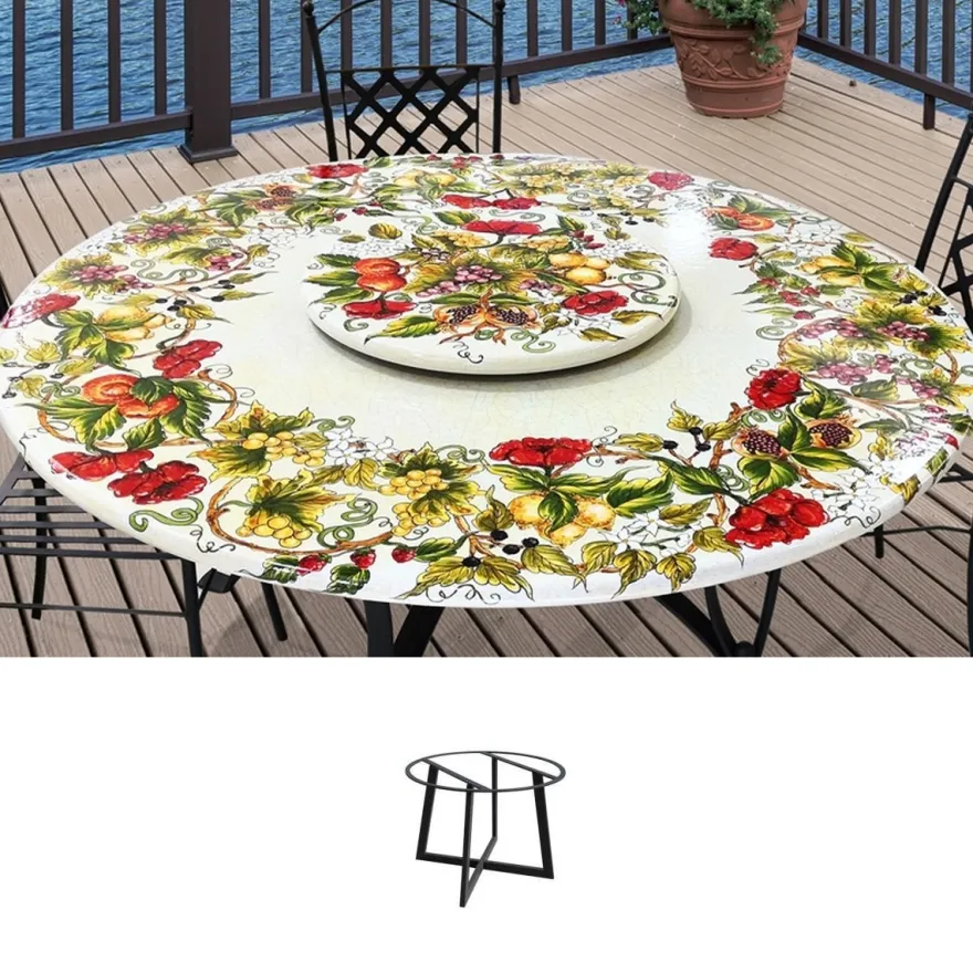 Casa Padrino Luxus Jugendstil Gartentisch Blütenkranz Ø 150 cm - Runder Esstisch aus handbemaltem Lavastein - Gastronomie Möbel - Made in Italy