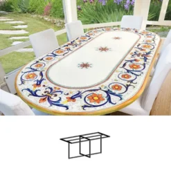 Casa Padrino Luxus Jugendstil Gartentisch Ornamentbordüre 250 × 120 cm - Ovaler Esstisch aus handbemaltem Lavastein - Gastronomie Möbel - Made in Italy