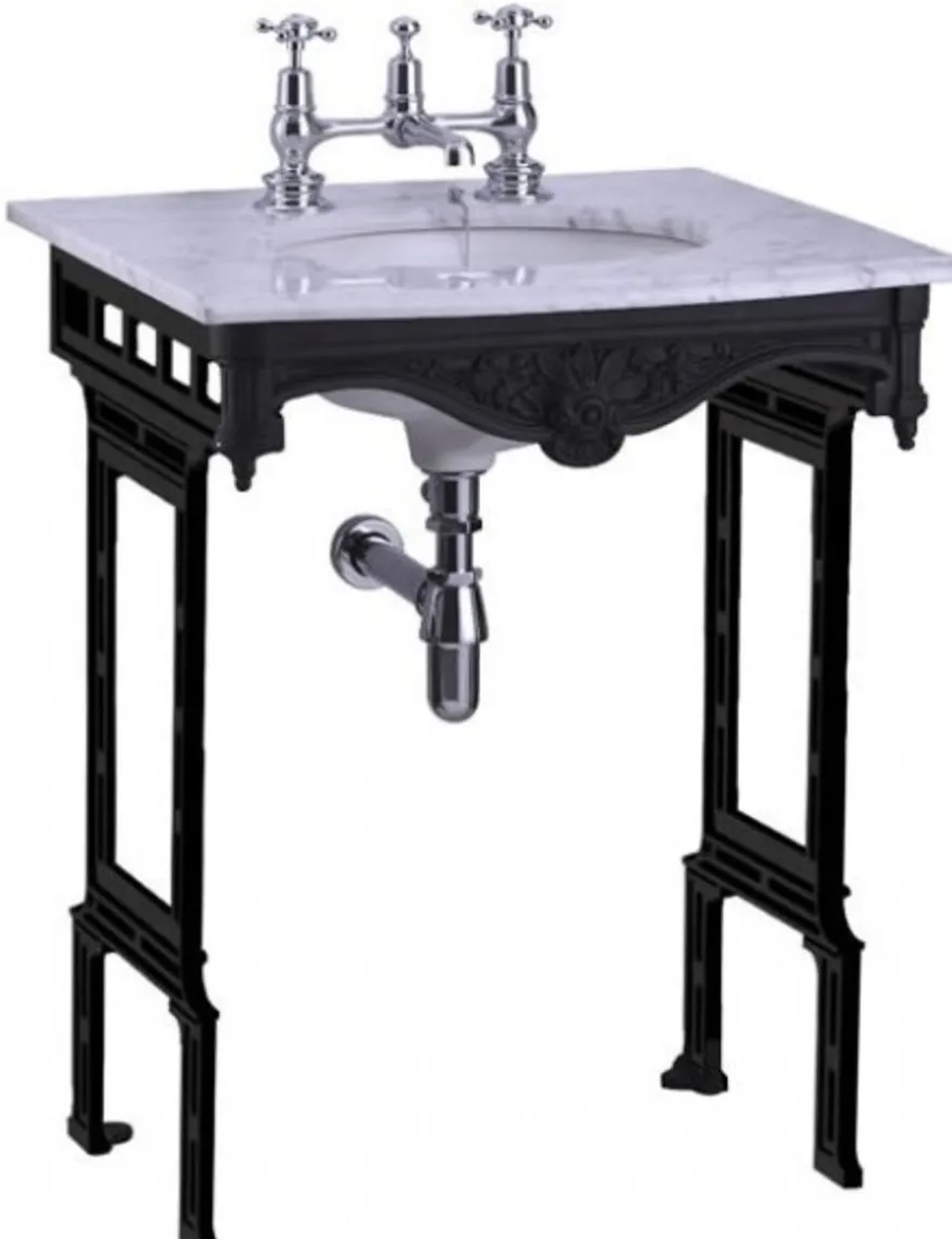 Casa Padrino Luxus Jugendstil Stand Waschtisch Weiß / Schwarz mit Marmorplatte 650 x 575 x 805 mm
