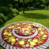 Casa Padrino Luxus Jugendstil Gartentisch Zitronen auf Rot Ø 150 cm - Runder Esstisch aus handbemaltem Lavastein - Gastronomie Möbel - Made in Italy