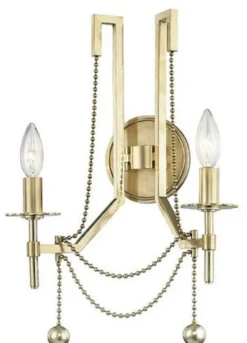 Casa Padrino Luxus Jugendstil Doppel Wandleuchte Antik Messingfarben 32,4 x 17,2 x H. 46,4 cm - Wandlampe mit Metallperlen