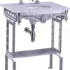 Casa Padrino Luxus Jugendstil Stand Waschtisch Weiß / Aluminium mit Marmorplatte - 650 x 575 x 805 mm