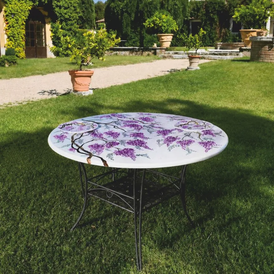 Casa Padrino Luxus Jugendstil Esstisch Weiß / Bunt / Schwarz Ø 120 cm - Runder Gartentisch - Gastronomie Möbel - Made in Italy
