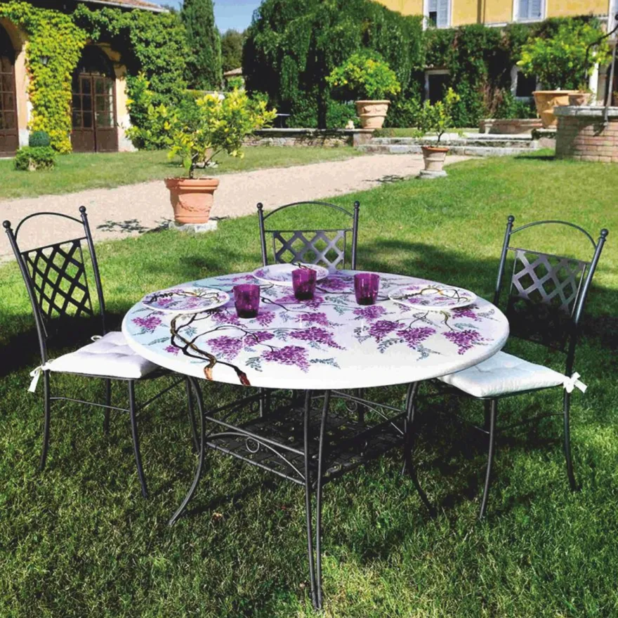 Casa Padrino Luxus Jugendstil Esstisch Weiß / Bunt / Schwarz Ø 120 cm - Runder Gartentisch - Gastronomie Möbel - Made in Italy