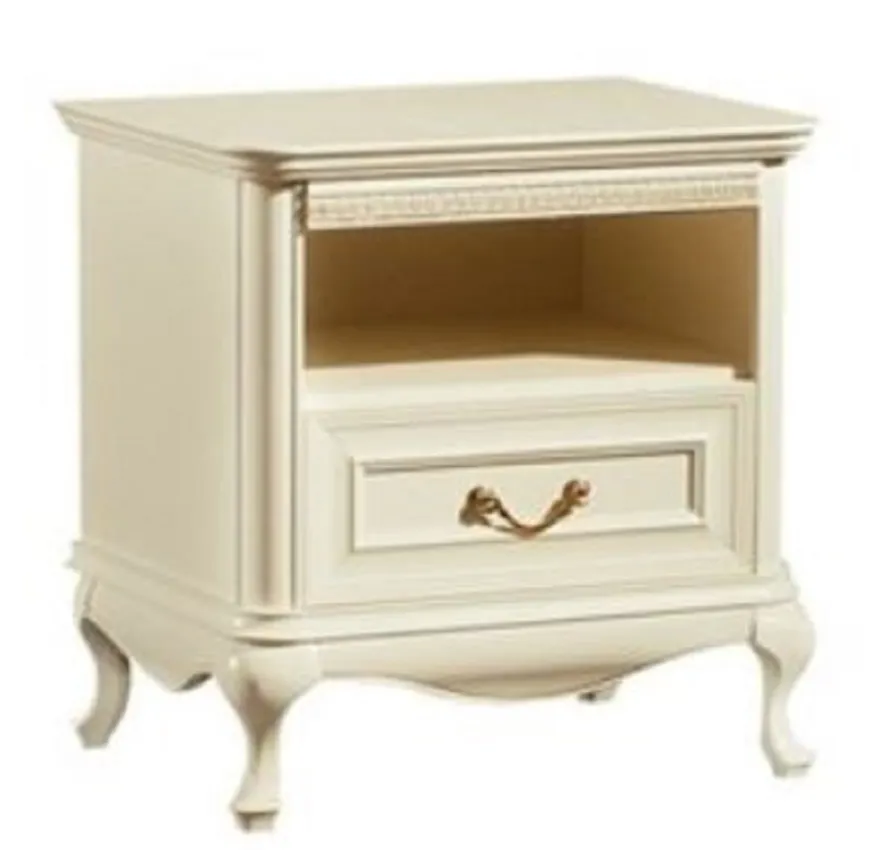 Casa Padrino Luxus Jugendstil Nachtkommode Cremefarben 60 x 45,6 x H. 60,8 cm - Eleganter Massivholz Nachttisch mit Schublade - Barock & Jugendstil Schlafzimmer Möbel