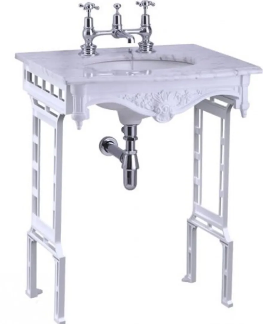 Casa Padrino Luxus Jugendstil Stand Waschtisch Weiß mit Marmorplatte, 650 x 575 x 805 mm