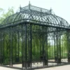 Casa Padrino Luxus Jugendstil Garten Pavillon Schwarz 593 x 379 x H. 520 cm - Eleganter Schmiedeeisen Gartenhaus - Edel & Prunkvoll