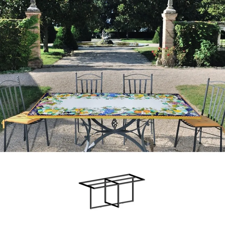 Casa Padrino Luxus Jugendstil Gartentisch Früchte und Blüten 200 × 100 cm - Rechteckiger Esstisch aus handbemaltem Lavastein - Gastronomie Möbel - Made in Italy