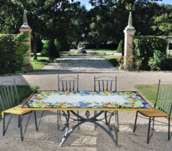 Casa Padrino Luxus Jugendstil Gartentisch Früchte und Blüten 200 × 100 cm - Rechteckiger Esstisch aus handbemaltem Lavastein - Gastronomie Möbel - Made in Italy