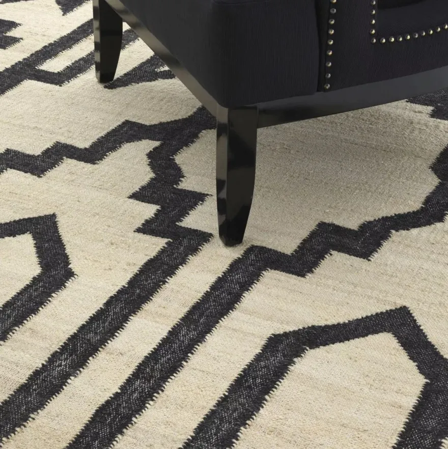 Casa Padrino Luxus Jute & Woll Teppich Naturfarben / Schwarz 300 x 400 cm - Handgewebter Wohnzimmer & Hotel Teppich - Wohnzimmer Deko Accessoires - Luxus Qualität