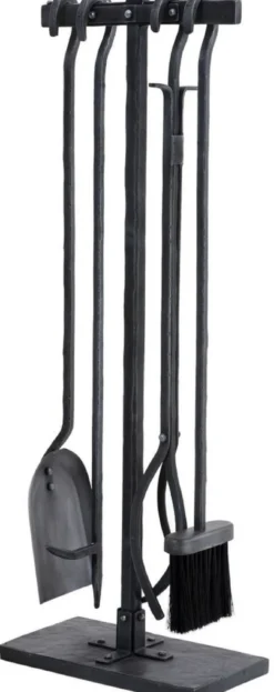 Casa Padrino Luxus Kaminbesteck Set Antik Zinkfarben / Schwarz 15,5 x 29 x H. 78 cm - 4 teilige Kamingarnitur mit Ständer - Kamin Zubehör