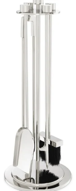 Casa Padrino Luxus Kaminbesteck Set Silber Ø 27,5 x H. 71 cm - 4 teilige Kamingarnitur mit Ständer - Kamin Zubehör