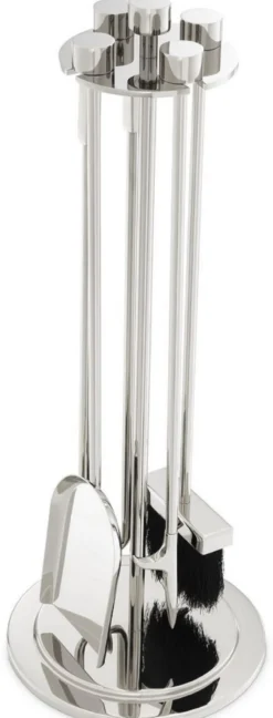 Casa Padrino Luxus Kaminbesteck Set Silber Ø 27,5 x H. 71 cm - 4 teilige Kamingarnitur mit Ständer - Kamin Zubehör