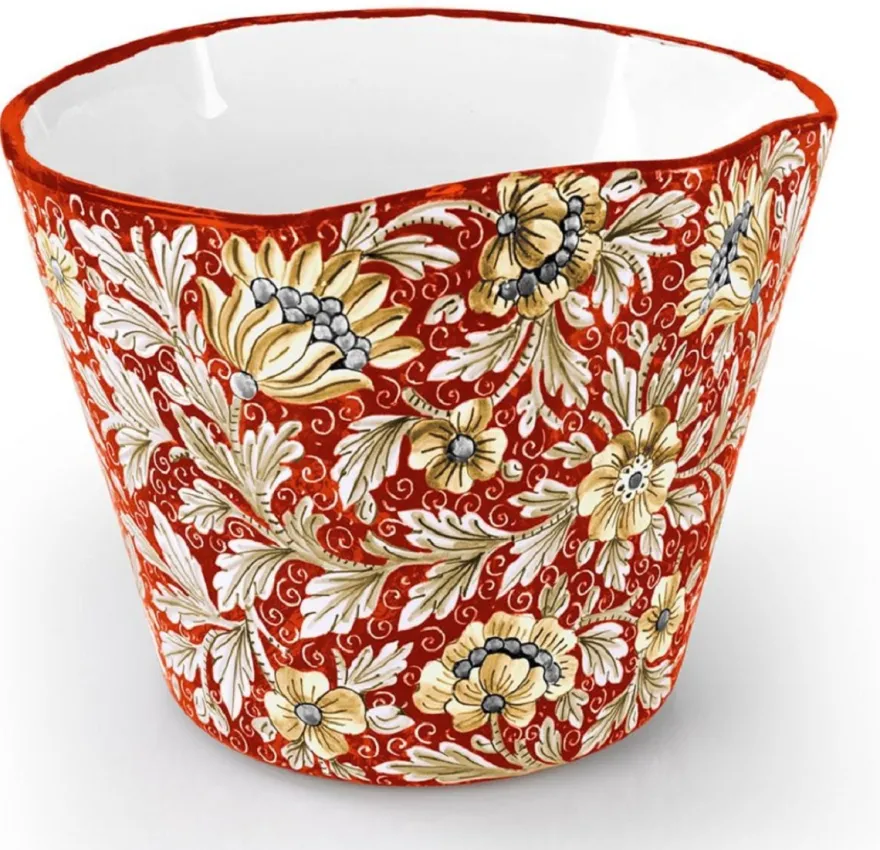 Casa Padrino Luxus Keramik Blumentopf Rot / Mehrfarbig Ø 27 x H. 20 cm - Runder handgefertigter & handbemalter Keramik Pflanzentopf - Luxus Qualität - Made in Italy