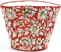 Casa Padrino Luxus Keramik Blumentopf Rot / Mehrfarbig Ø 27 x H. 20 cm - Runder handgefertigter & handbemalter Keramik Pflanzentopf - Luxus Qualität - Made in Italy