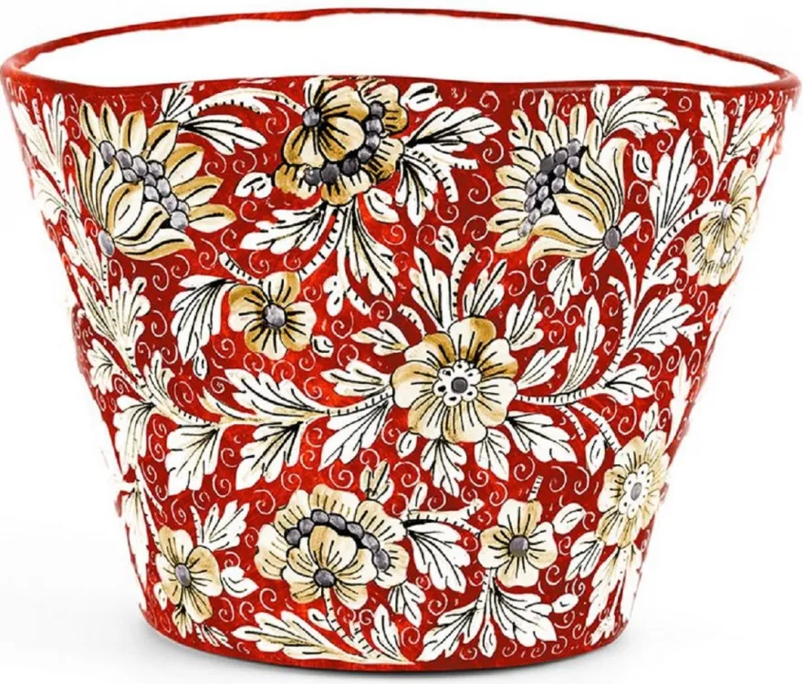 Casa Padrino Luxus Keramik Blumentopf Rot / Mehrfarbig Ø 27 x H. 20 cm - Runder handgefertigter & handbemalter Keramik Pflanzentopf - Luxus Qualität - Made in Italy