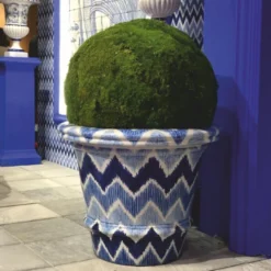 Casa Padrino Luxus Keramik Blumentopf Blau / Weiß Ø 79 x H. 63 cm - Garten Deko