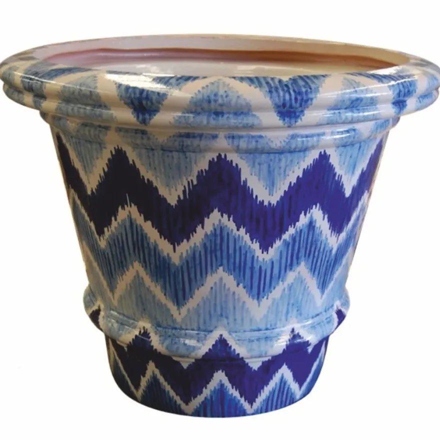 Casa Padrino Luxus Keramik Blumentopf Blau / Weiß Ø 79 x H. 63 cm - Garten Deko