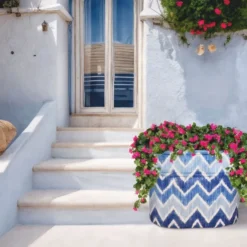 Casa Padrino Luxus Keramik Blumentopf Blau / Weiß 84 x 58 x H. 60 cm - Garten Deko