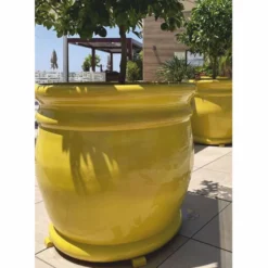 Casa Padrino Luxus Keramik Blumentopf Gelb Ø 98 x H. 90 cm - Garten Deko