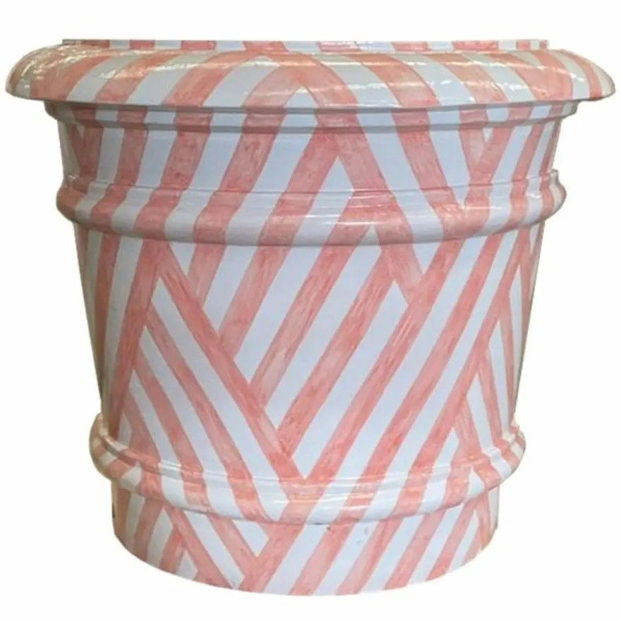 Casa Padrino Luxus Keramik Blumentopf Weiß / Rosa Ø 62 x H. 51 cm - Runder Garten Deko Pflanzentopf - VPP
