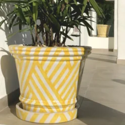 Casa Padrino Luxus Keramik Blumentopf Weiß / Gelb Ø 79 x H. 63 cm - Garten Deko