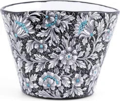 Casa Padrino Luxus Keramik Blumentopf Schwarz / Mehrfarbig Ø 27 x H. 20 cm - Runder handgefertigter & handbemalter Keramik Pflanzentopf - Luxus Qualität - Made in Italy