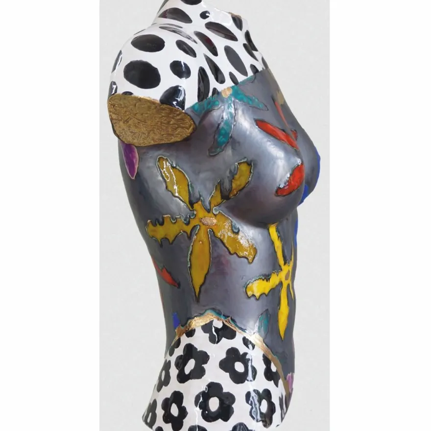 Casa Padrino Luxus Keramik Deko Frauen Torso Bunt H. 56 cm - Handgefertigt & Handbemalt