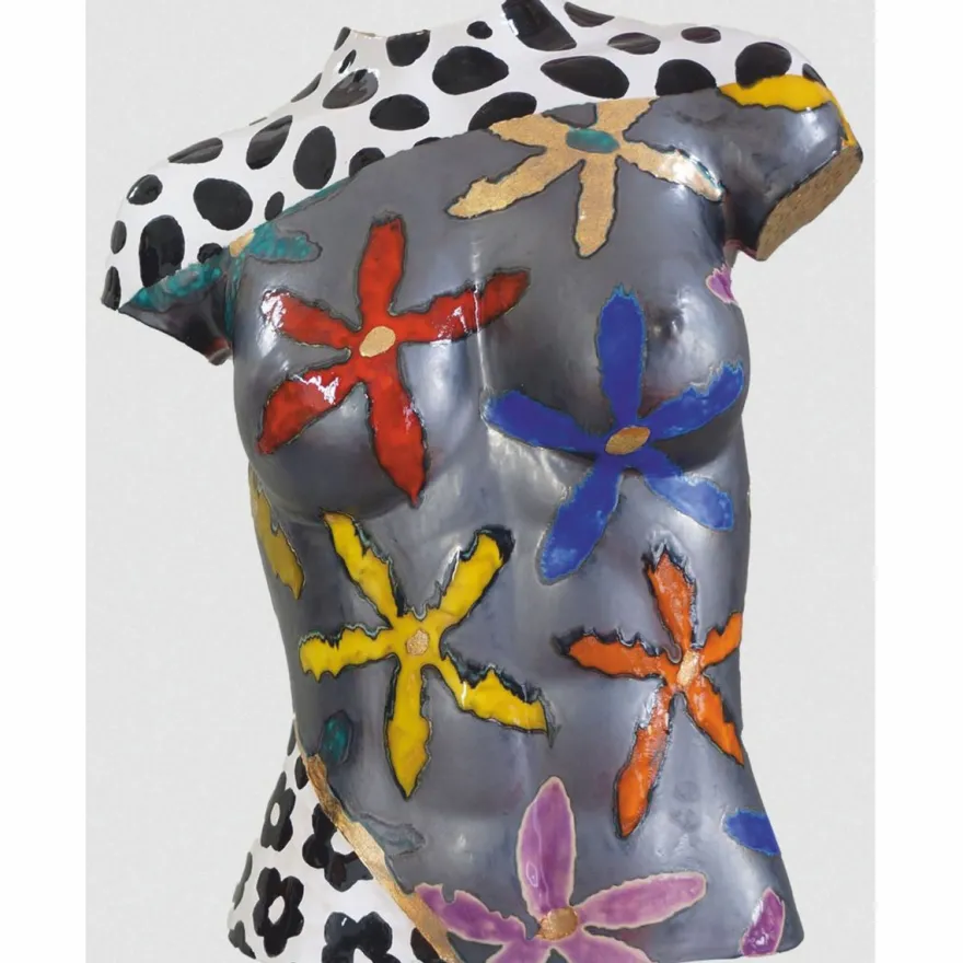 Casa Padrino Luxus Keramik Deko Frauen Torso Bunt H. 56 cm - Handgefertigt & Handbemalt
