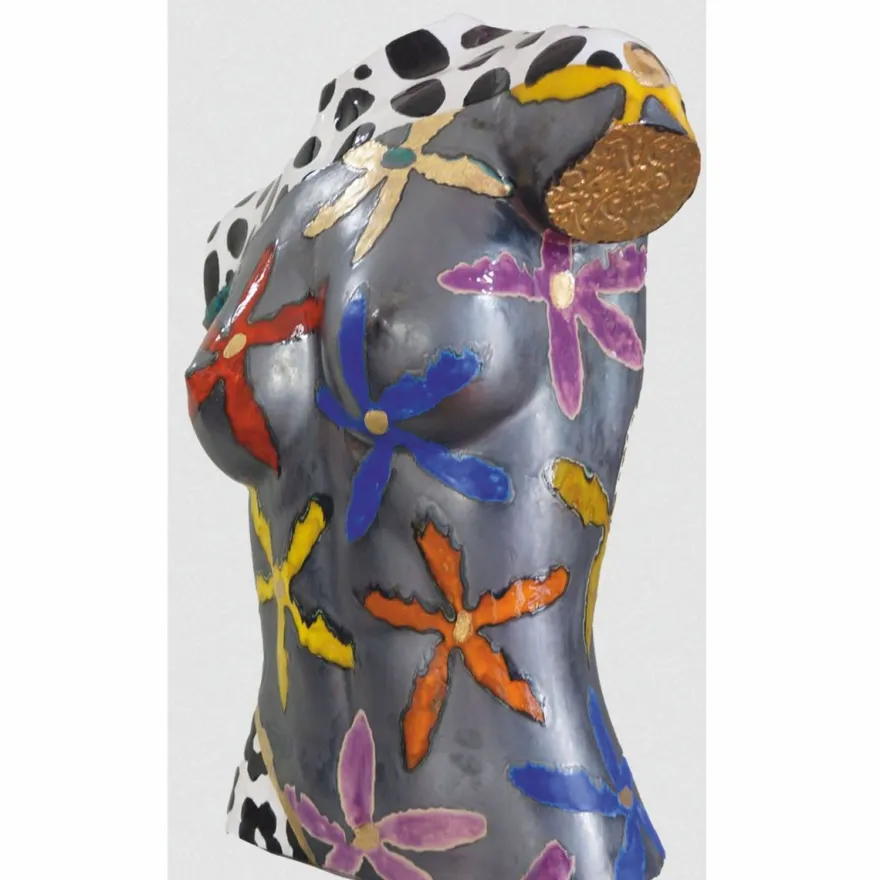Casa Padrino Luxus Keramik Deko Frauen Torso Bunt H. 56 cm - Handgefertigt & Handbemalt