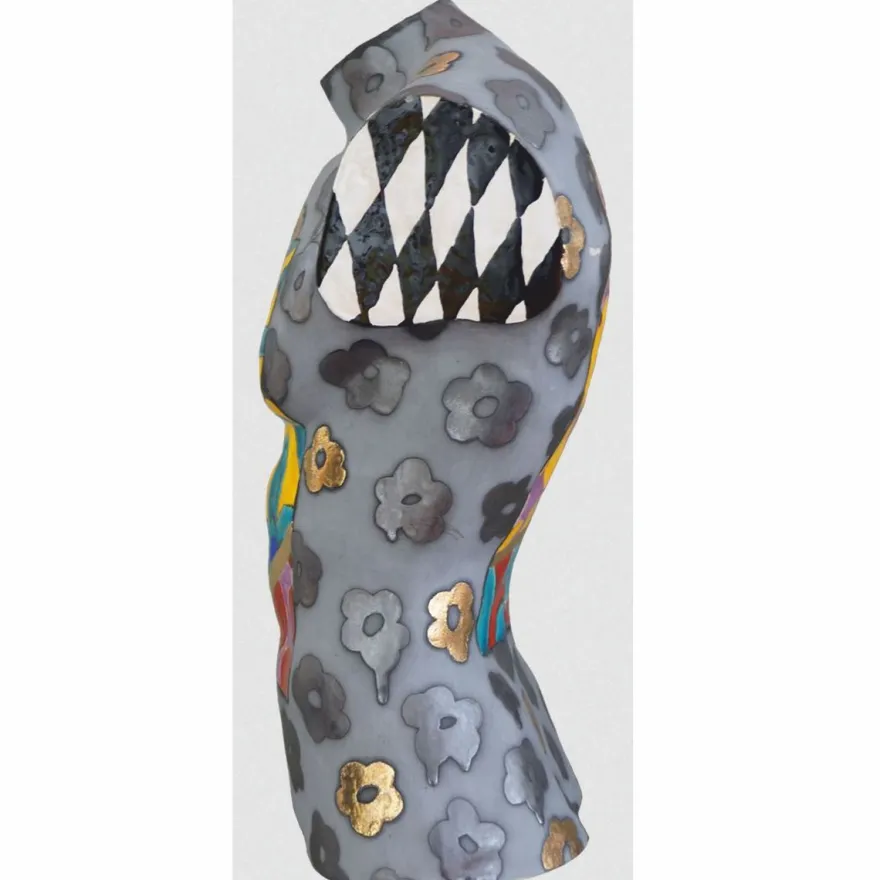 Casa Padrino Luxus Keramik Deko Männer Torso Bunt H. 62 cm - Handgefertigt & Handbemalt