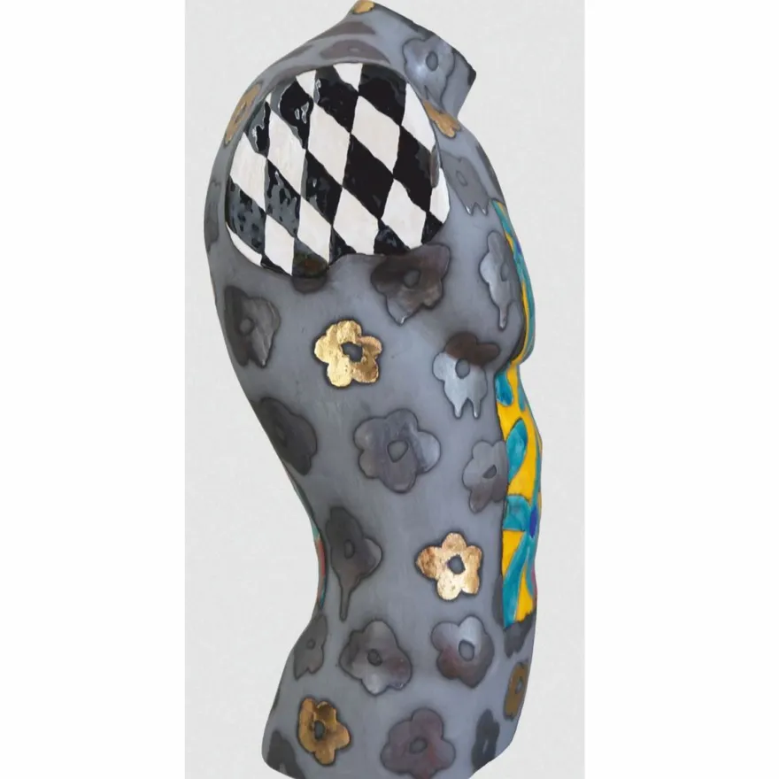 Casa Padrino Luxus Keramik Deko Männer Torso Bunt H. 62 cm - Handgefertigt & Handbemalt
