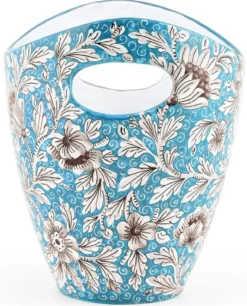 Casa Padrino Luxus Keramik Eiseimer Hellblau / Mehrfarbig Ø 27 x H. 25 cm - Handgefertigter & handbemalter Eiskübel - Weinkühler - Sektkühler - Champagnerkühler - Luxus Qualität - Made in Italy