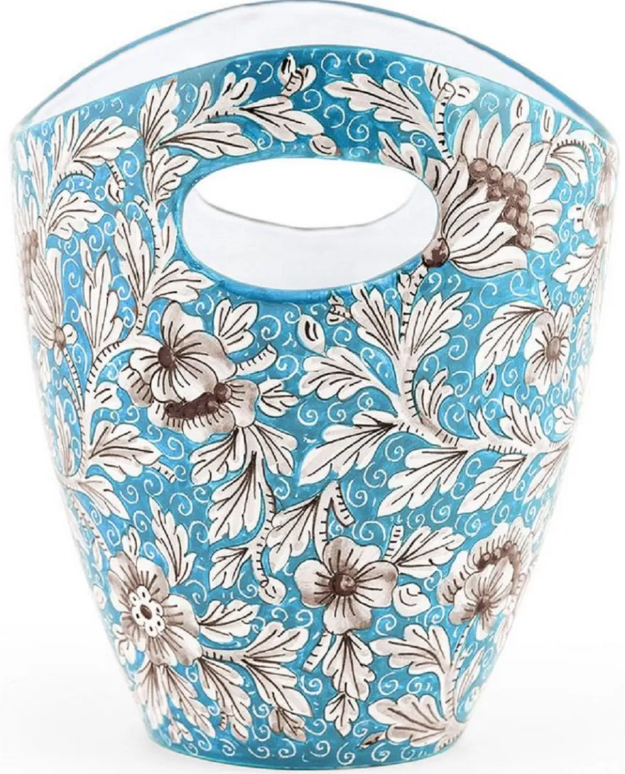 Casa Padrino Luxus Keramik Eiseimer Hellblau / Mehrfarbig Ø 27 x H. 25 cm - Handgefertigter & handbemalter Eiskübel - Weinkühler - Sektkühler - Champagnerkühler - Luxus Qualität - Made in Italy