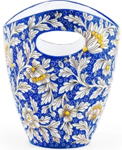 Casa Padrino Luxus Keramik Eiseimer Blau / Mehrfarbig Ø 27 x H. 25 cm - Handgefertigter & handbemalter Eiskübel - Weinkühler - Sektkühler - Champagnerkühler - Luxus Qualität - Made in Italy